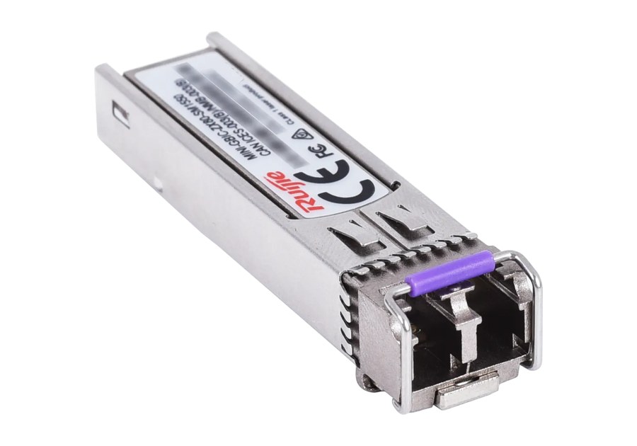 Module MINI-GBIC-ZX80-SM1550 nhìn nghiêng, đầu nối Duplex LC phía trước