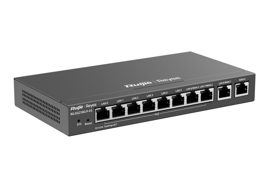 RG-EG210G-P-V3 nhìn nghiêng, router 10 cổng 10/100/1000BASE-T
