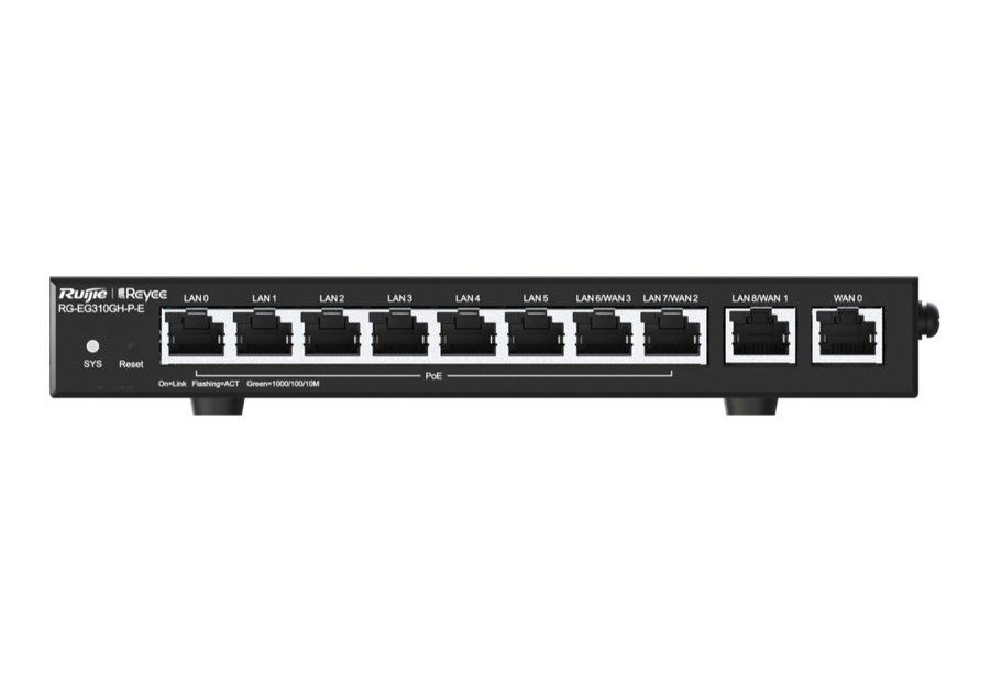 Router PoE Ruijie RG-EG310GH-P-E nhìn thẳng mặt trước, 10 cổng 10/100/1000BASE-T