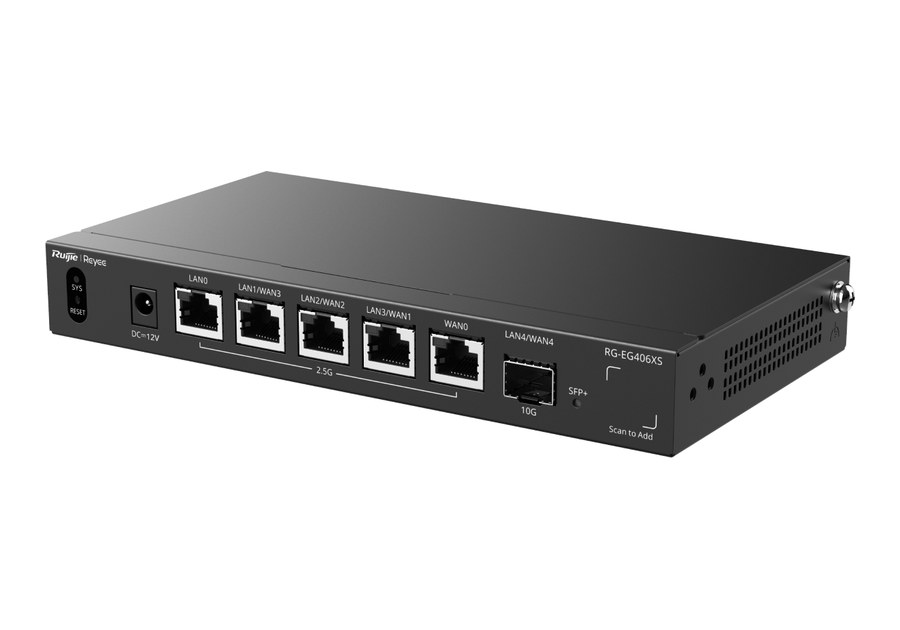 RG-EG406XS nhìn nghiêng, router đặt bàn hoặc lắp rack 1U