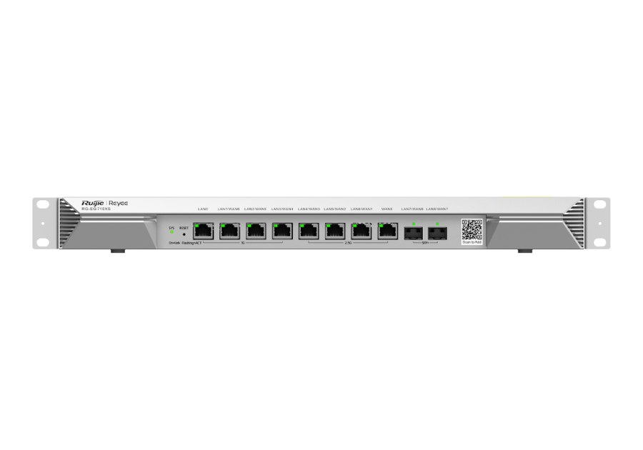 Router Ruijie RG-EG710XS nhìn thẳng mặt trước, 10 cổng gồm 8 RJ45 và 2 SFP+