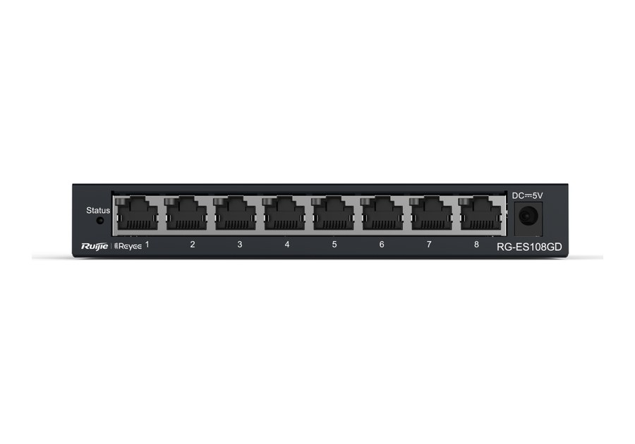 RG-ES108GD mặt trước nhìn thẳng, 8 cổng 10/100/1000BASE-T