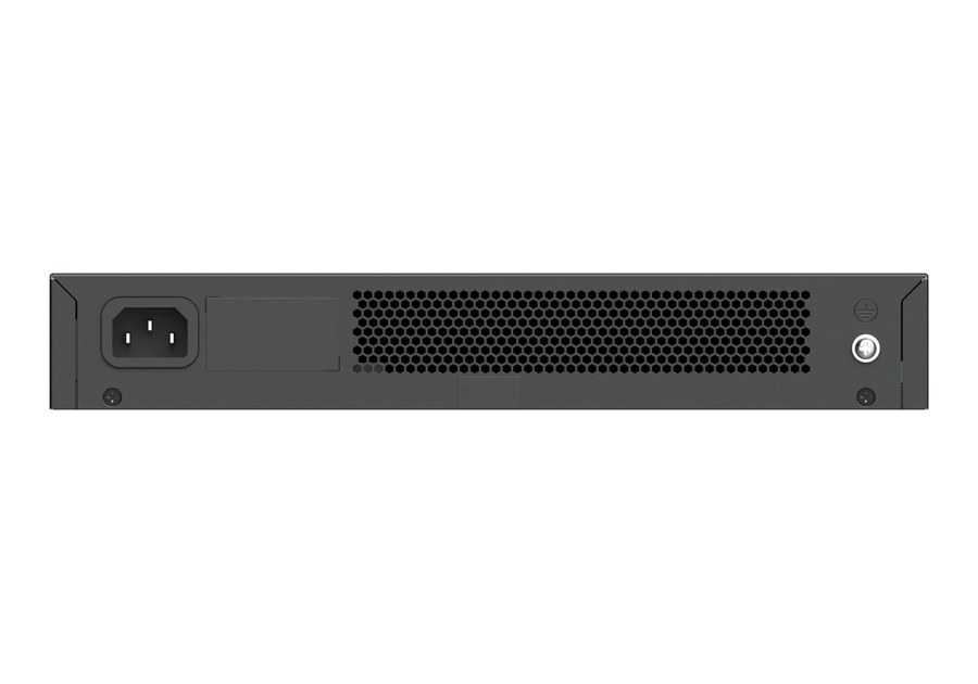 Mặt sau RG-ES124G-L: đầu vào AC và vít tiếp đất theo tài liệu lắp đặt