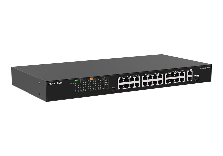 RG-ES126FGS-LP nhìn nghiêng, khổ 440 × 214,9 × 44 mm theo datasheet
