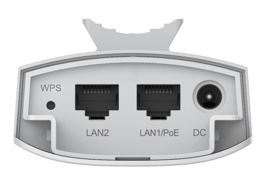 RG-EST100-E nhìn từ phía dưới, nơi có 2 cổng 10/100BASE-T và jack DC 12 V theo datasheet
