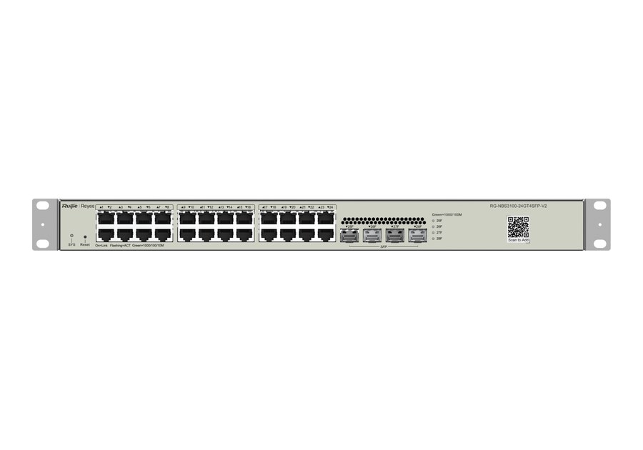 Switch Ruijie RG-NBS3100-24GT4SFP-V2 nhìn thẳng mặt trước, ảnh chính hãng