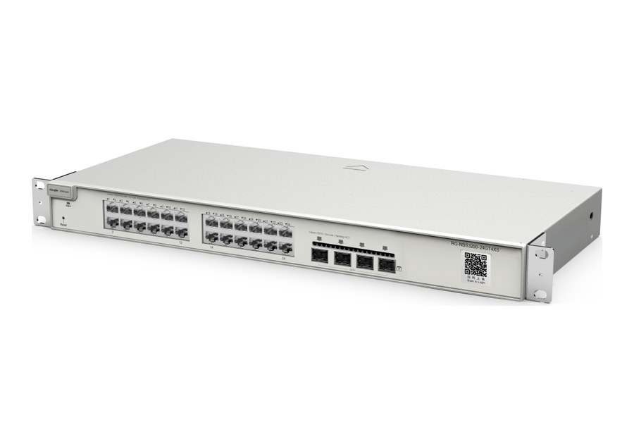 RG-NBS3200-24GT4XS nhìn nghiêng, switch lắp tủ rack theo datasheet
