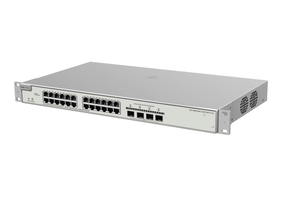 RG-NBS3200-24GT4XS-P-V2 nhìn nghiêng, switch PoE lắp tủ rack