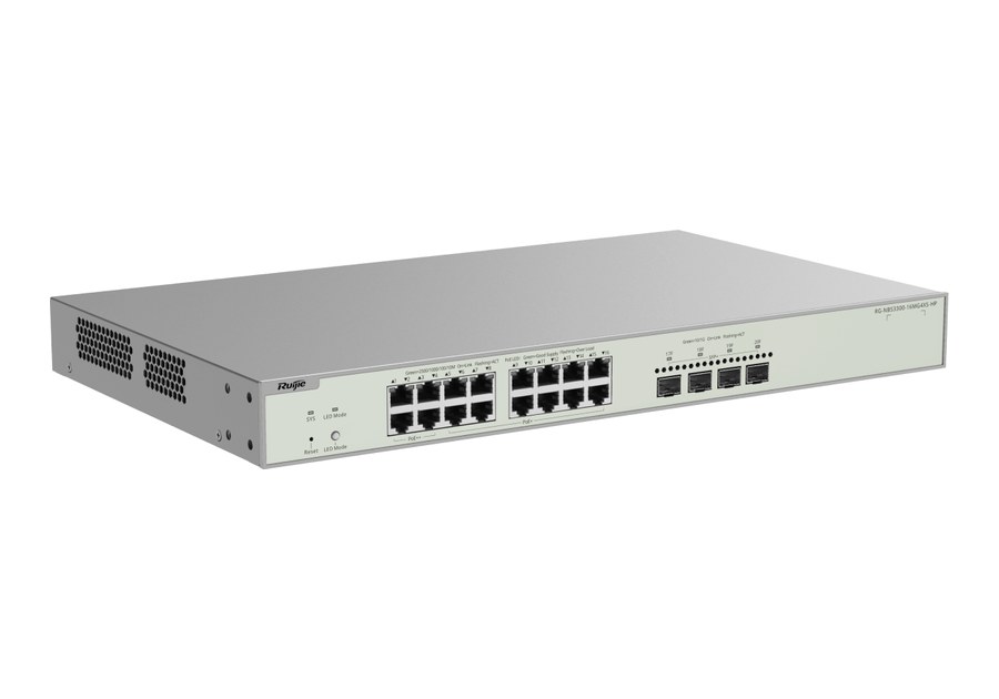 RG-NBS3300-16MG4XS-HP nhìn nghiêng, khổ 440 × 267,5 × 43,6 mm lắp tủ rack