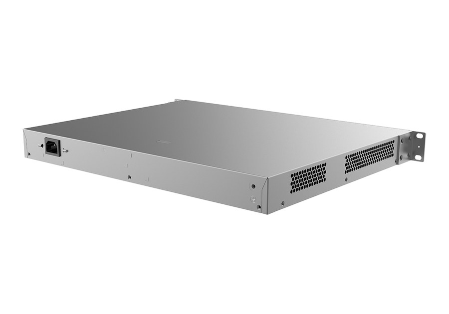 RG-NBS5100-24GT4SFP-P nhìn nghiêng từ phía sau, có đầu cắm nguồn AC