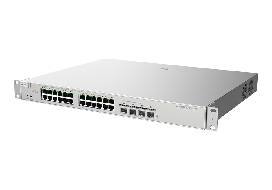 RG-NBS5100-24GT4SFP-P nhìn nghiêng, sâu 357,6 mm theo datasheet