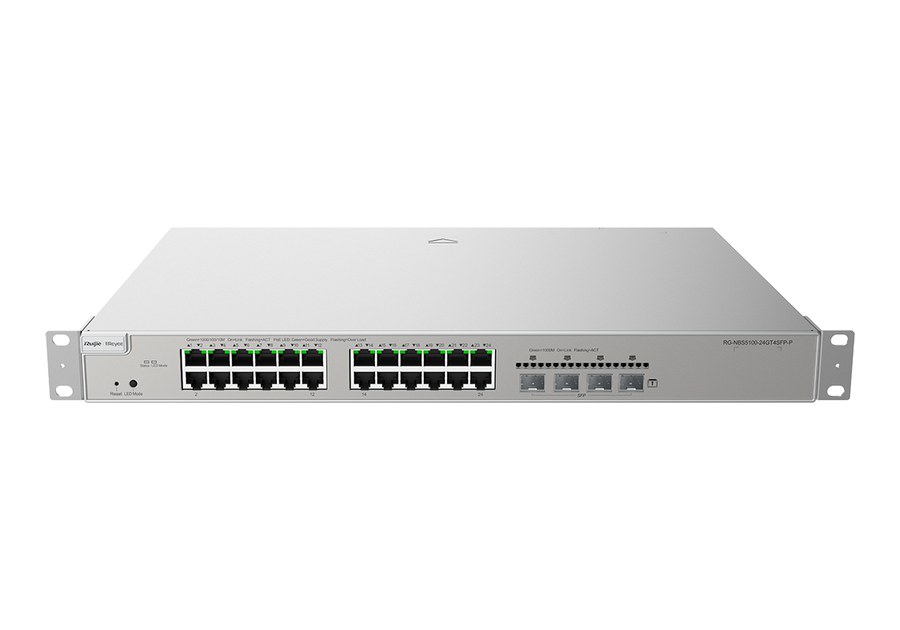 RG-NBS5200-24GT4XS-P nhìn nghiêng từ phía khác, thân sâu 357,6 mm