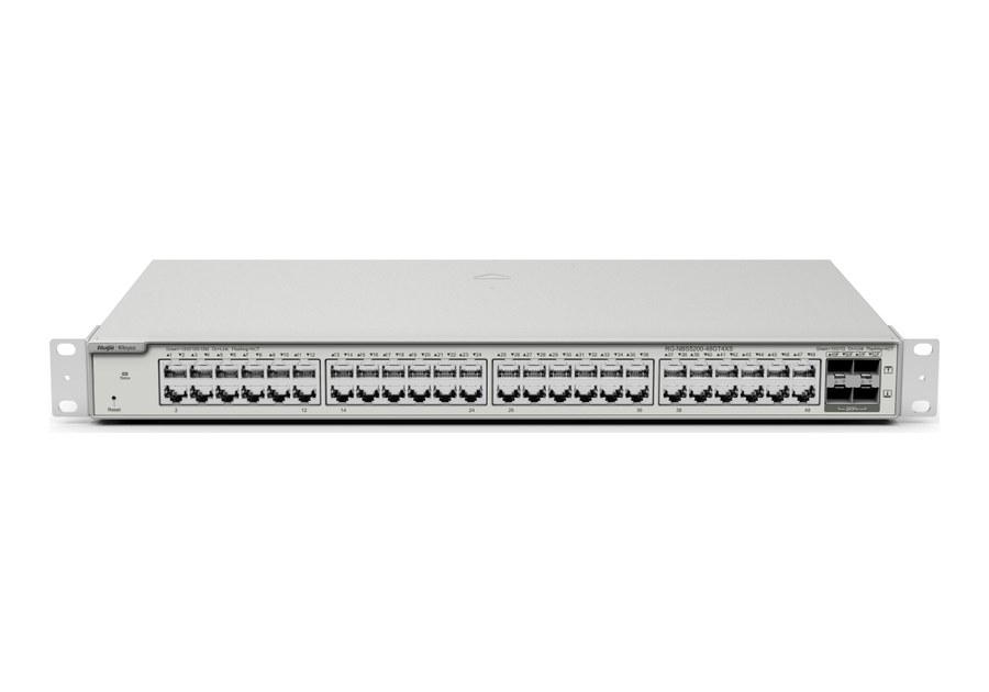 RG-NBS5200-48GT4XS nhìn nghiêng phía khác, cao 43,6 mm lắp tủ rack