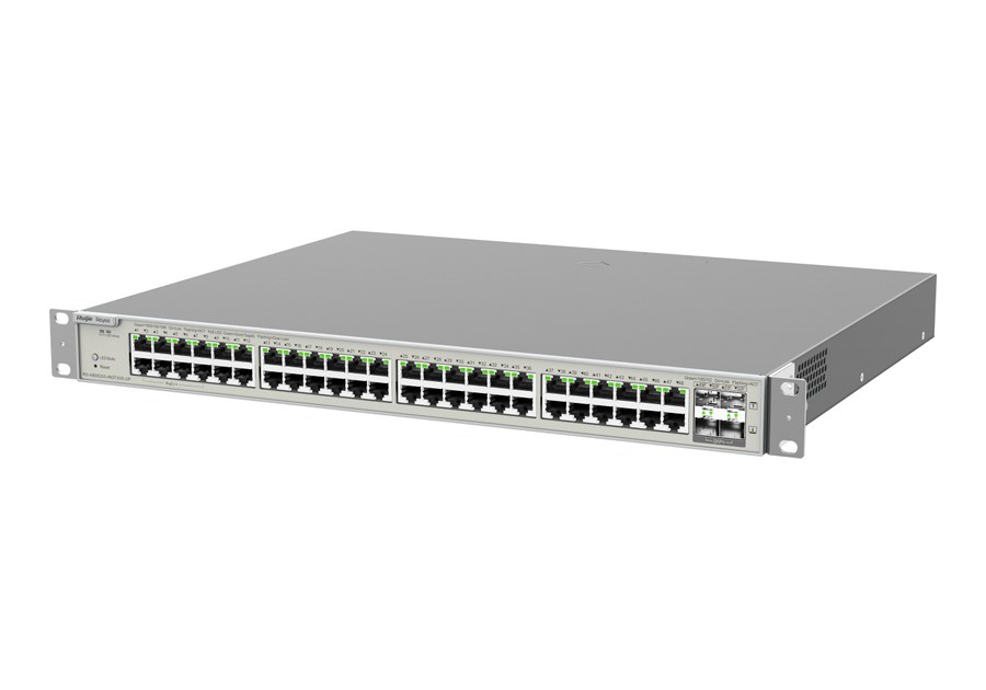 RG-NBS5200-48GT4XS-UP nhìn nghiêng, thân sâu 357,6 mm, 3 quạt