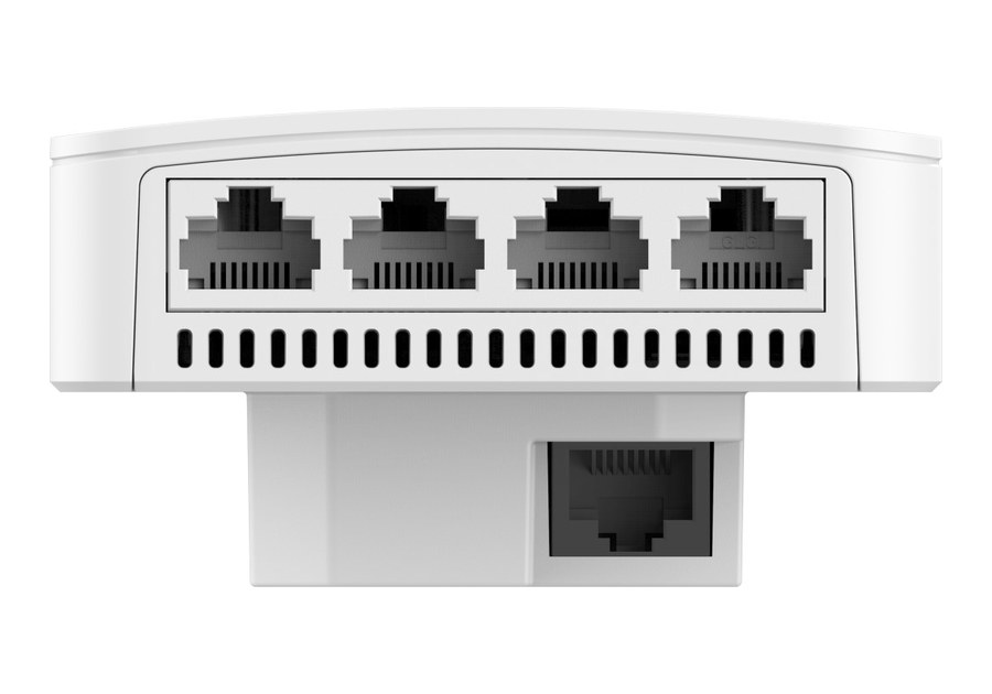 RG-RAP1200(P) nhìn từ cạnh dưới, mã có 5 cổng 10/100/1000BASE-T theo datasheet