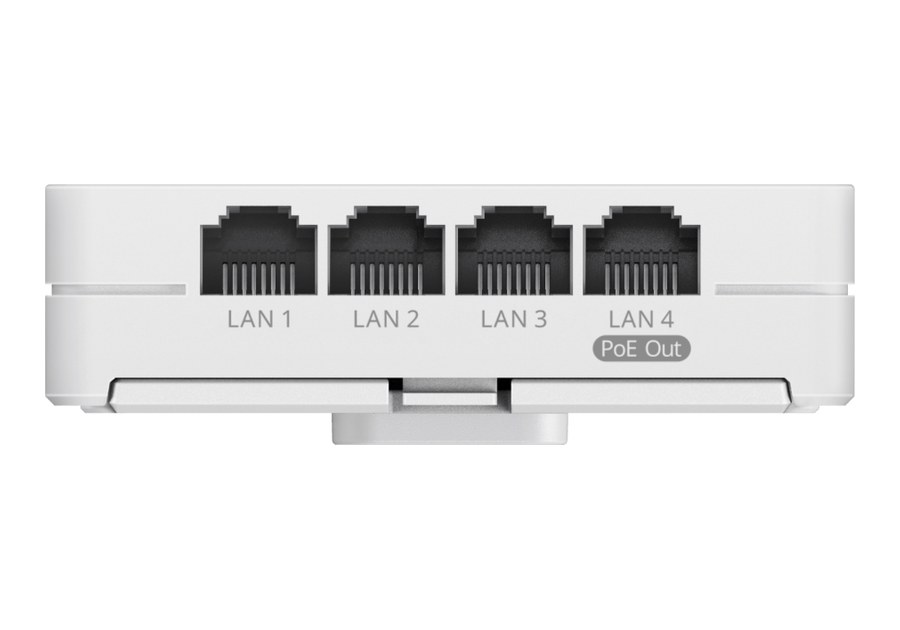 Cạnh dưới RG-RAP72-Wall; datasheet ghi 4 cổng 10/100/1000BASE-T và 1 cổng PoE Out
