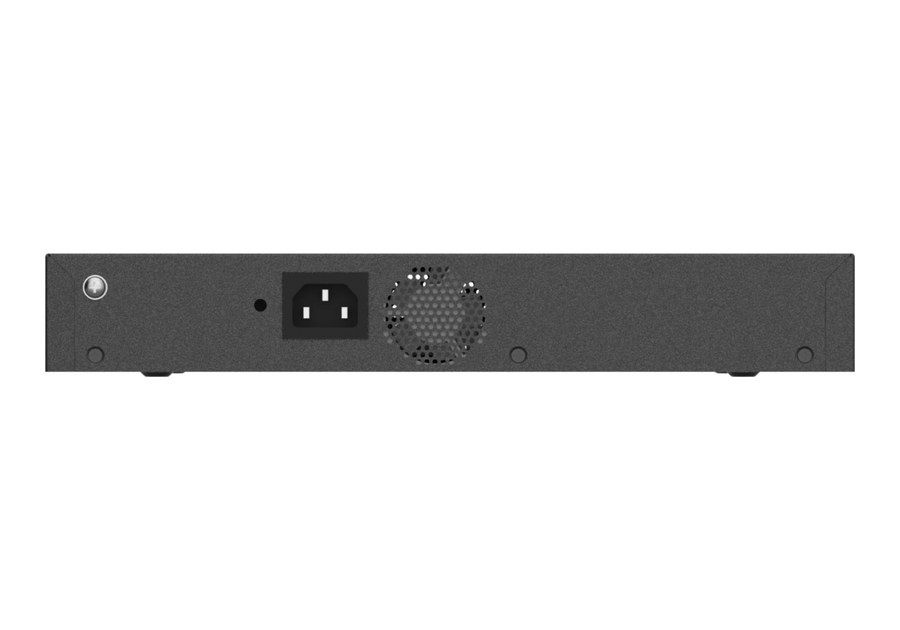 Mặt sau RG-S2915-10GT2MS-P-L với đầu cắm nguồn AC và quạt