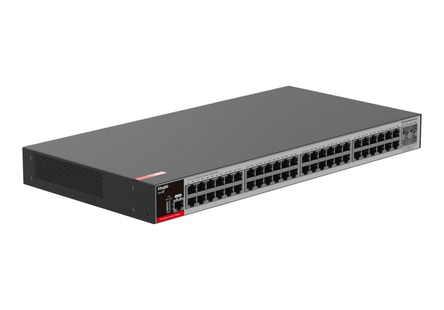 RG-S2915-48GT4MS-L nhìn nghiêng, cao 1 RU, khổ 440 × 220 × 43,5 mm